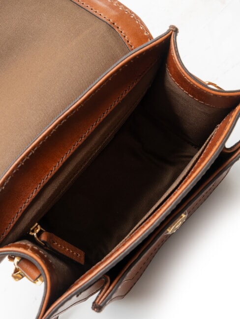 ELBA Geanta din piele cu clapa de umar BROWN - Genți femei