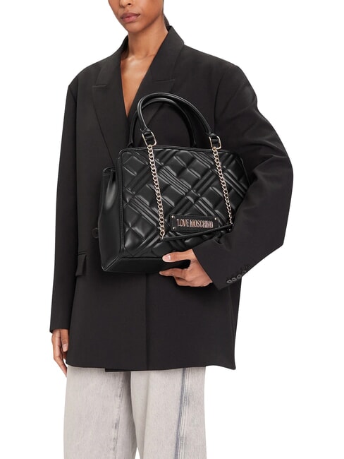 QUILTED Geantă de m&acirc;nă, cu curea de umăr cu lanț negru - Genți femei