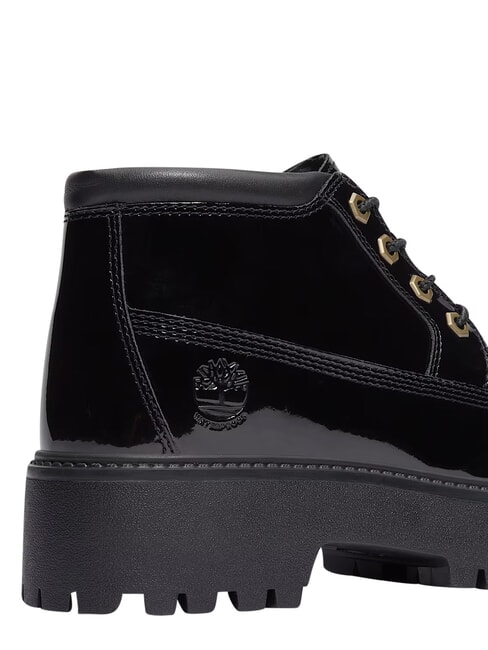 STONE STREET Ghete din piele impermeabile la gleznă piele neagră lăcuită - Pantofi femei