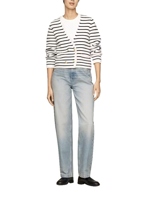 TH Cardigan din bumbac, m&acirc;neci lungi Breton stp/ petală de fildeș/ cer de deșert - Pulovere pentru femei