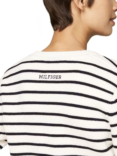 TH Cardigan din bumbac, m&acirc;neci lungi Breton stp/ petală de fildeș/ cer de deșert - Pulovere pentru femei