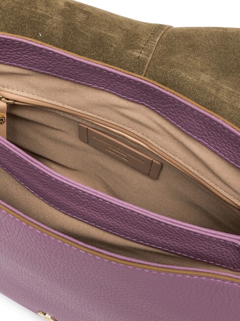 HELENA ROUND Geantă din piele cu curea de umăr din fr&acirc;nghie argile violet - Genți femei