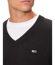 TOMMY HILFIGER TH JEANS  Pulover din bumbac cu decolteu &icirc;n V negru - Pulovere pentru bărbați - 6