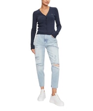 TOMMY HILFIGER TH JEANS Cardigan cu m&acirc;necă lungă melanj bleumarin noapte &icirc;ntunecată - Pulovere pentru femei - 2