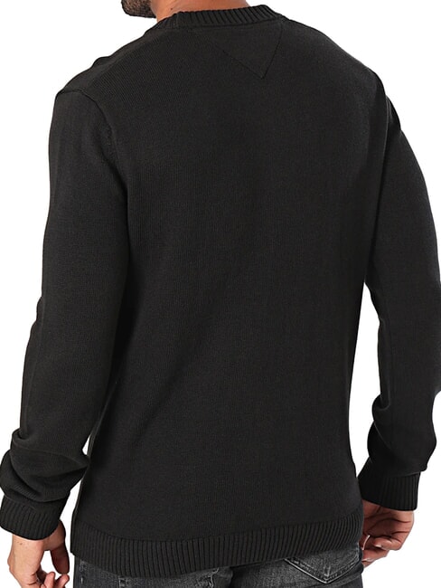 TH JEANS Pulover din bumbac cu guler rotund negru - Pulovere pentru bărbați