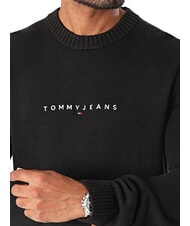 TOMMY HILFIGER TH JEANS Pulover din bumbac cu guler rotund negru - Pulovere pentru bărbați - 3
