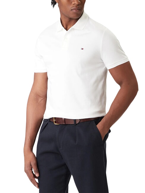 TH Tricou polo cu m&acirc;necă scurtă și panglică la guler alb optic - maiou Polo