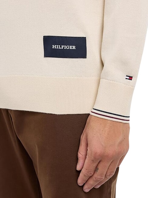 TH Pulover din bumbac cu guler rotund alb antic - Pulovere pentru bărbați