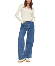 TOMMY HILFIGER TH JEANS Cardigan cu m&acirc;necă lungă melanj alb antic - Pulovere pentru femei - 3