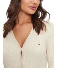 TOMMY HILFIGER TH JEANS Cardigan cu m&acirc;necă lungă melanj alb antic - Pulovere pentru femei - 4