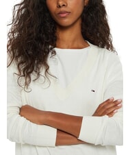 TOMMY HILFIGER TH JEANS Pulover cu decolteu &icirc;n V alb antic - Pulovere pentru femei - 4