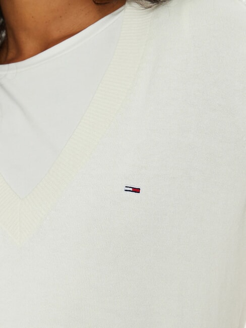 TH JEANS Pulover cu decolteu &icirc;n V alb antic - Pulovere pentru femei