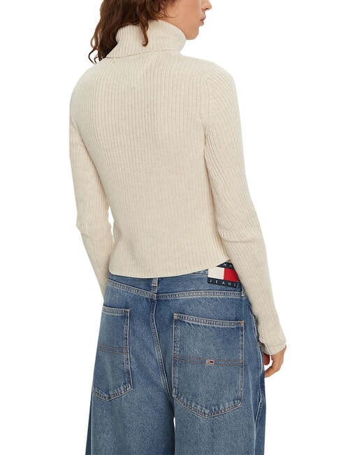 TH JEANS Pulover cu guler &icirc;nalt melanj alb antic - Pulovere pentru femei