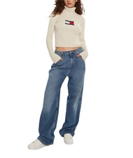 TOMMY HILFIGER TH JEANS Pulover cu guler &icirc;nalt melanj alb antic - Pulovere pentru femei - 3