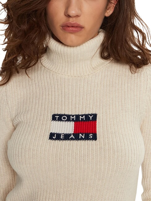TH JEANS Pulover cu guler &icirc;nalt melanj alb antic - Pulovere pentru femei