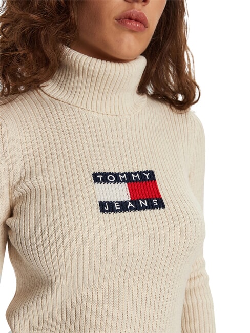 TH JEANS Pulover cu guler &icirc;nalt melanj alb antic - Pulovere pentru femei