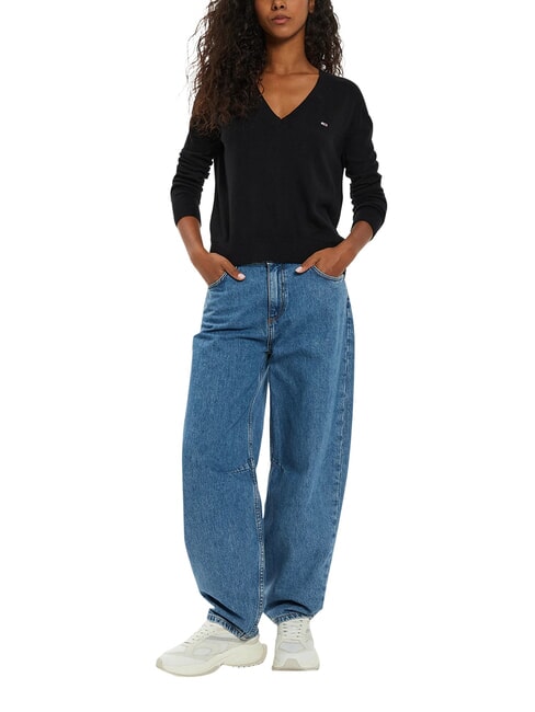 TH JEANS Pulover cu decolteu &icirc;n V negru - Pulovere pentru femei