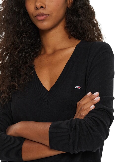 TH JEANS Pulover cu decolteu &icirc;n V negru - Pulovere pentru femei