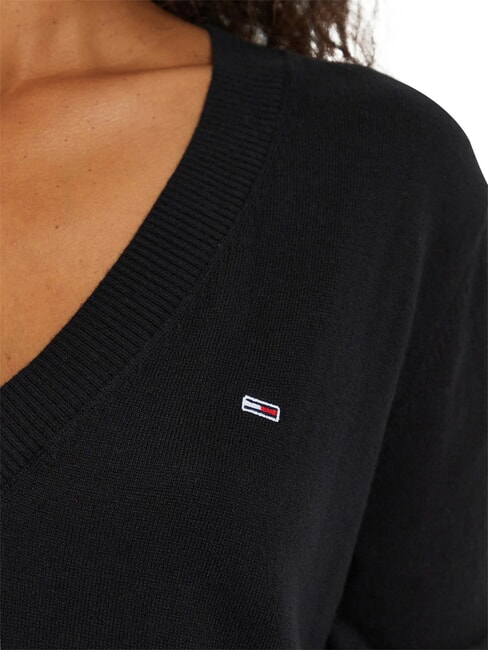 TH JEANS Pulover cu decolteu &icirc;n V negru - Pulovere pentru femei