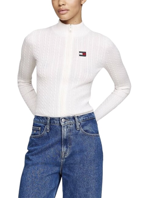 TH JEANS Pulover cu fermoar complet alb antic - Pulovere pentru femei