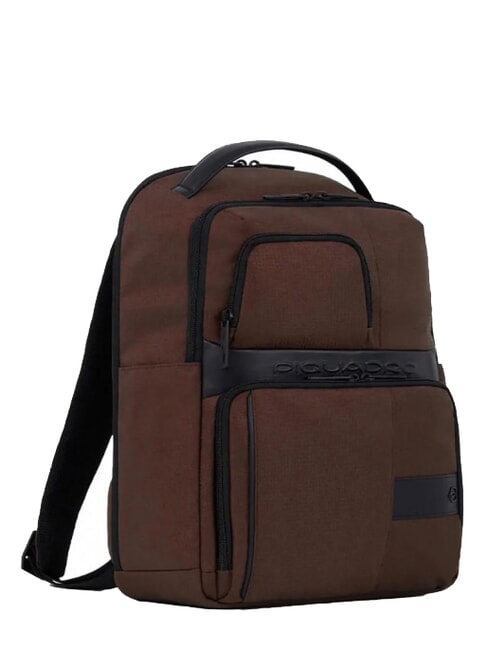 WOLLEM Rucsac din piele și material textil, suport pentru laptop de 14". BROWN - Rucsacuri pentru laptop