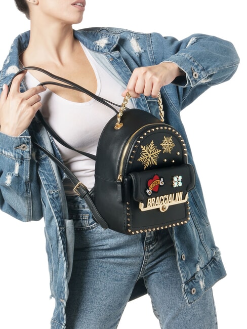 ROCK Rucsac cu buzunar frontal cu clips negru - Genți femei