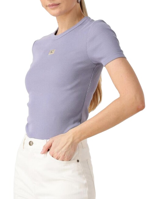 WASHED WOVEN LABEL Tricou din bumbac cu m&acirc;necă scurtă violet - tricou