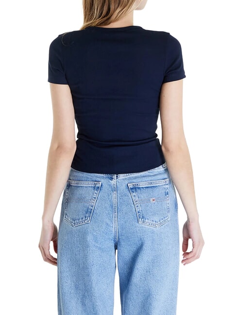 TH JEANS Tricou cu m&acirc;necă scurtă și nervuri noapte &icirc;ntunecată bleumarin - tricou