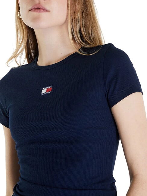 TH JEANS Tricou cu m&acirc;necă scurtă și nervuri noapte &icirc;ntunecată bleumarin - tricou
