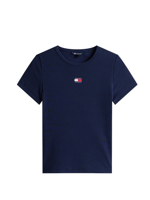 TH JEANS Tricou cu m&acirc;necă scurtă și nervuri noapte &icirc;ntunecată bleumarin - tricou