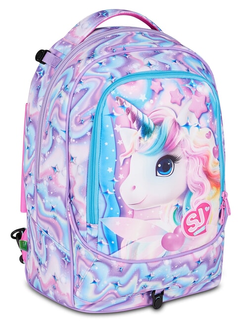 GLOW LED UNICORN GIRL Rucsac tip troler 3 &icirc;n 1 liliac moale - Rucsacuri cu role