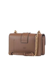 PINKO LOVE ONE CLASSIC Geantă de umăr mini din piele maro coniac-auriu antic - Genți femei - 3