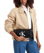 CALVIN KLEIN BOLD CK Geantă de m&acirc;nă, cu curea de umăr alb-negru - Genți femei - 2