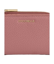COCCINELLE METALLIC SOFT Portofel mic din piele trandafir de iarnă - Portofele femei - 3