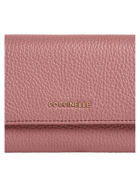 METALLIC SOFT Portofel dublu din piele ciocanita trandafir de iarnă - Portofele femei