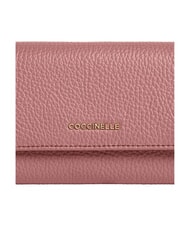 COCCINELLE METALLIC SOFT Portofel dublu din piele ciocanita trandafir de iarnă - Portofele femei - 3