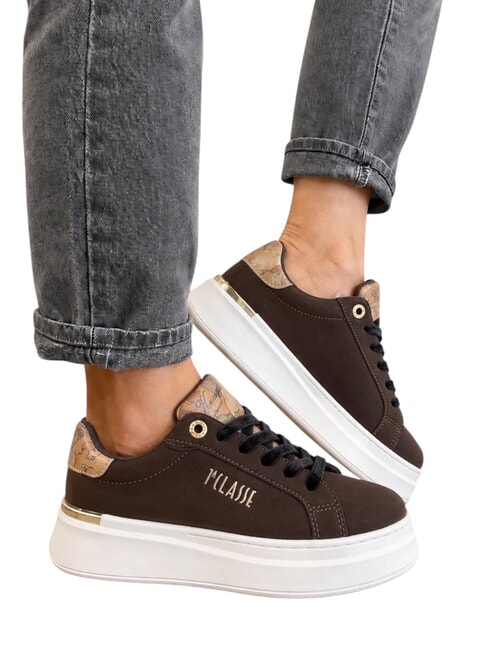 GEO Adidași cu logo maro &icirc;nchis/bej geometric - Pantofi femei