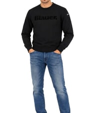 BLAUER CROSBY Hanorac cu guler rotund și logo negru - Pulovere pentru bărbați - 4