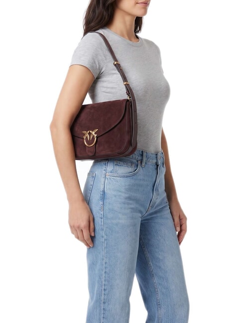 LOVE SATCHEL Geantă de umăr, din piele &icirc;ntoarsă Burgundia-aur antic - Genți femei