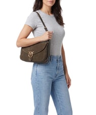 PINKO LOVE SATCHEL Geantă de umăr, din piele &icirc;ntoarsă verde măsliniu &icirc;nchis - auriu antic - Genți femei - 2