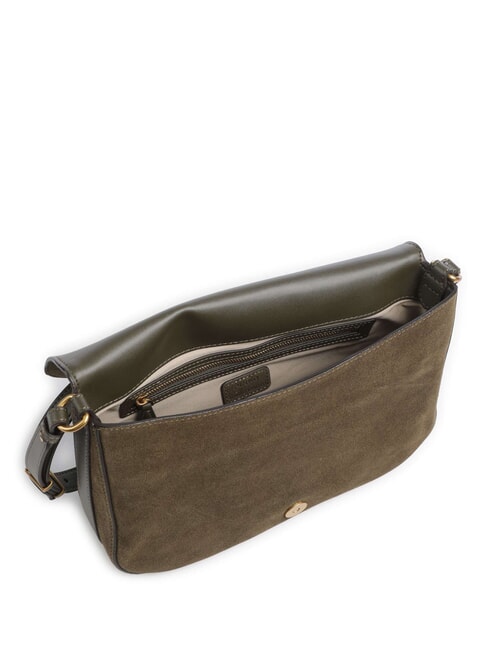 LOVE SATCHEL Geantă de umăr, din piele &icirc;ntoarsă verde măsliniu &icirc;nchis - auriu antic - Genți femei