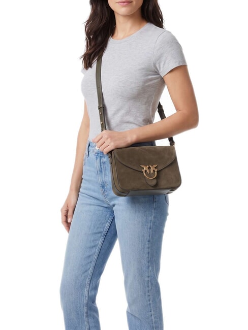 LOVE SATCHEL Geantă de umăr mini, din piele verde măsliniu &icirc;nchis - auriu antic - Genți femei
