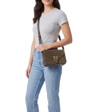 PINKO LOVE SATCHEL Geantă de umăr mini, din piele verde măsliniu &icirc;nchis - auriu antic - Genți femei - 2