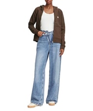 GUESS JEANS REGULAR MINI Hanorac cu fermoar cafea neagră - Hanorace pentru femei - 3