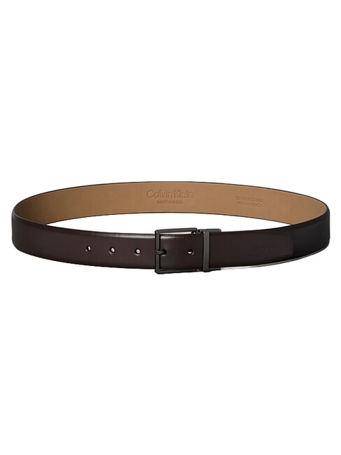 SQUARE BUCKLE CK Curea din piele cu două fețe maro &icirc;nchis ck / bronz mat - Curele