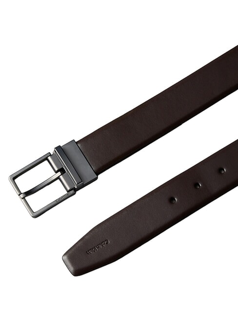 SQUARE BUCKLE CK Curea din piele cu două fețe maro &icirc;nchis ck / bronz mat - Curele
