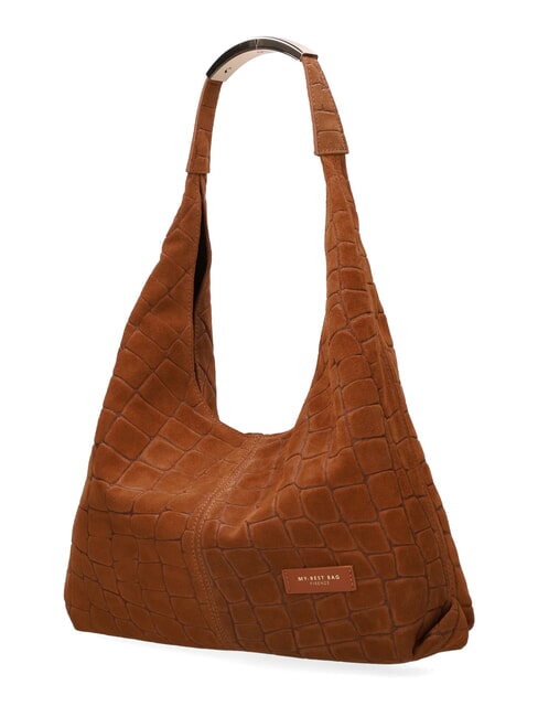 ELLISSE CROCO SUEDE Geantă de umăr, piele cognac - Genți femei