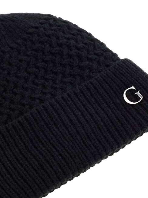 KNITTED Pălărie cu manșetă și logo pe lateral BLACK - Căciuli