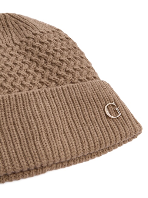 KNITTED Pălărie cu manșetă și logo pe lateral BEIGE - Căciuli