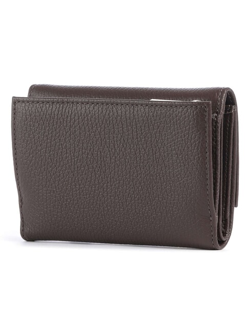 METALLIC SOFT Portofel dublu din piele ciocanita brunetă - Portofele femei